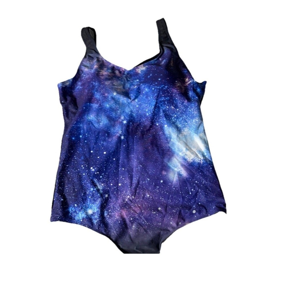 Women XL Galaxy One Piece Swimsuit Blue Purple Space Print Padded Swim